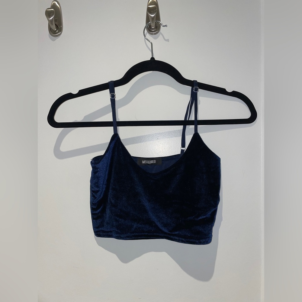Missguided Blue Velvet Crop Top Tank